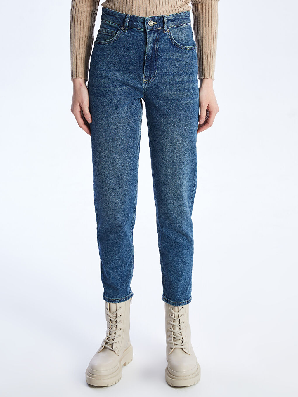 İndigo Mom Fit Kadın Jean Pantolon-3