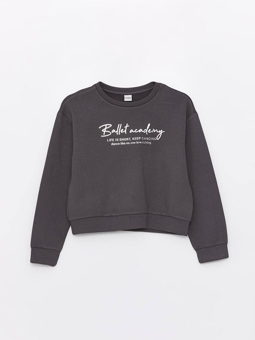 LCW Kids Antrasit Bisiklet Yaka Baskılı Uzun Kollu Kız Çocuk Sweatshirt