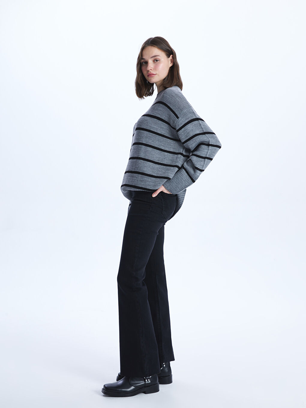 Siyah Mars Flare Kadın Jean Pantolon-1