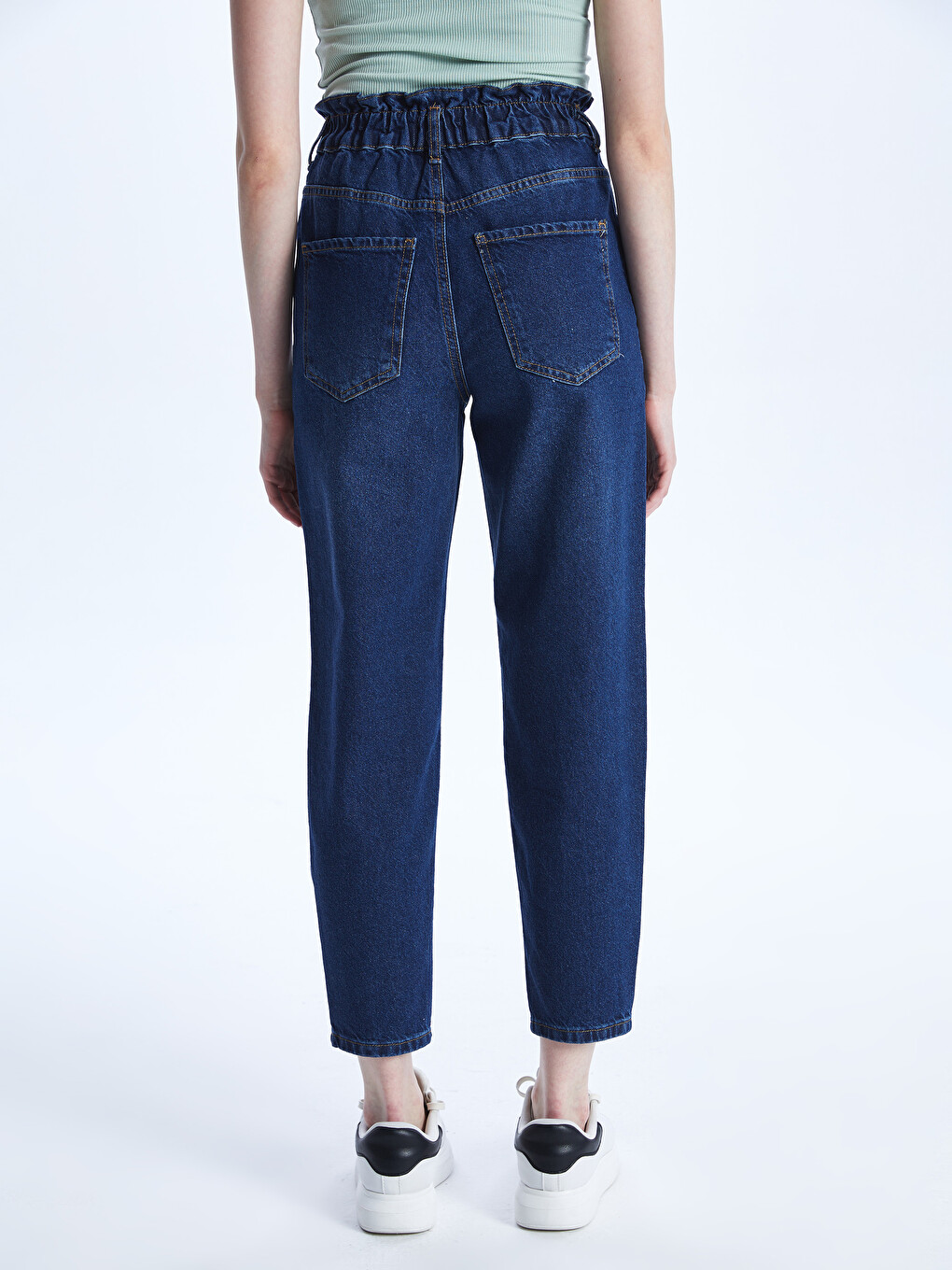 İndigo Beli Lastikli Slouchy Fit Kadın Jean Pantolon-3