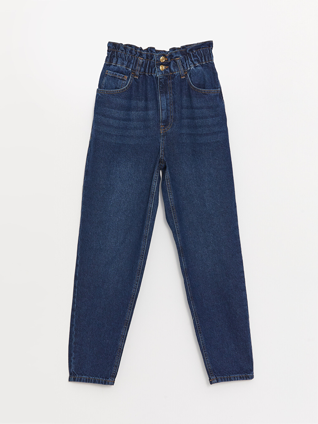 İndigo Beli Lastikli Slouchy Fit Kadın Jean Pantolon-5