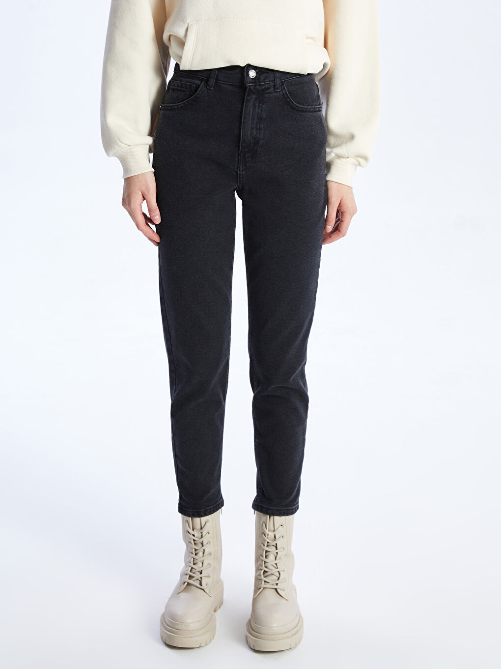 Siyah Mom Fit Kadın Jean Pantolon-3