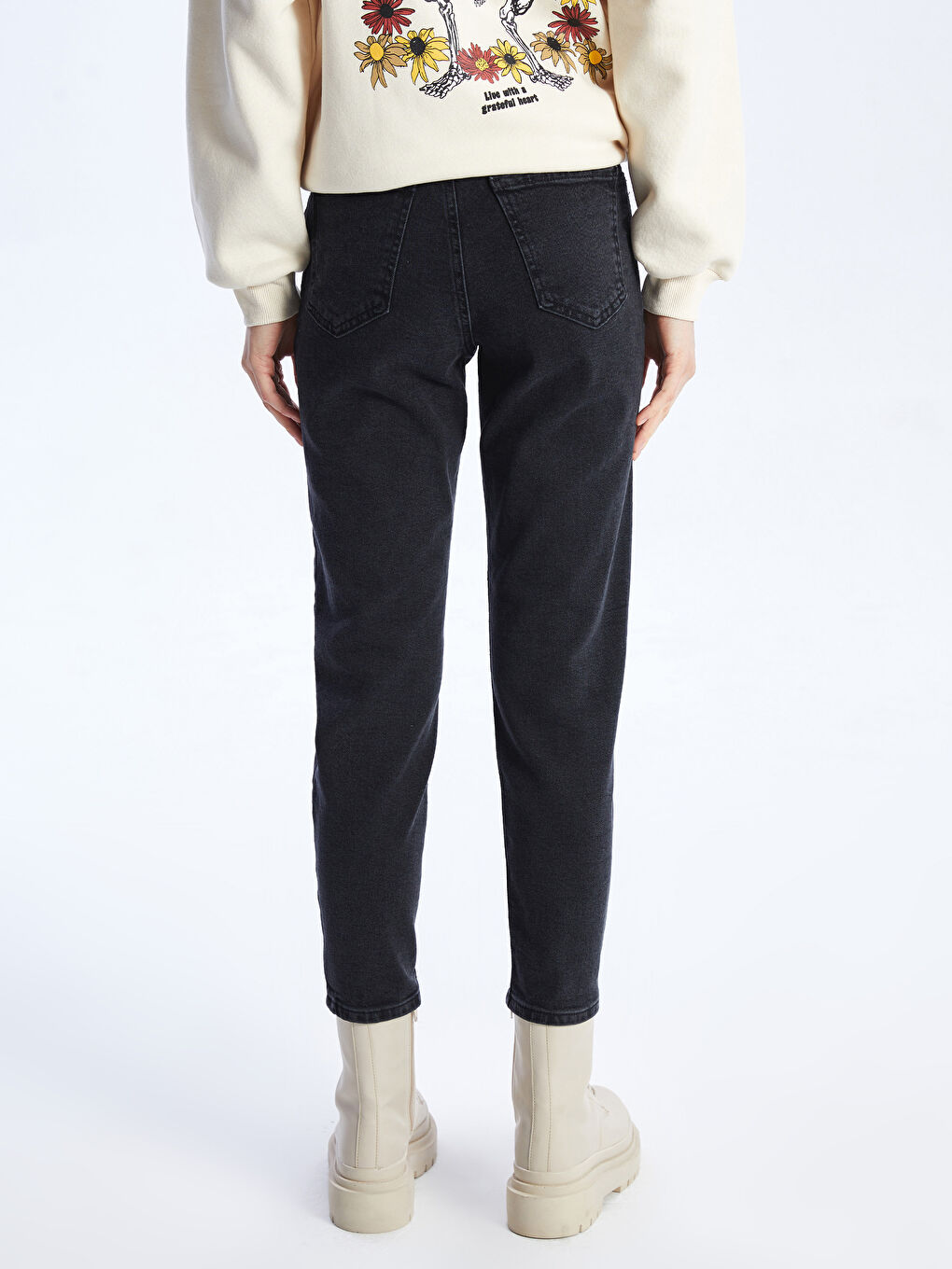 Siyah Mom Fit Kadın Jean Pantolon-4