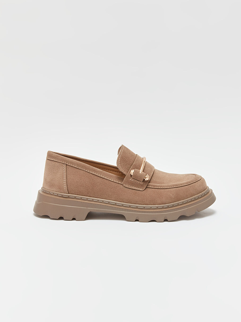 Kahverengi Süet Görünümlü Kadın Loafer Ayakkabı-1