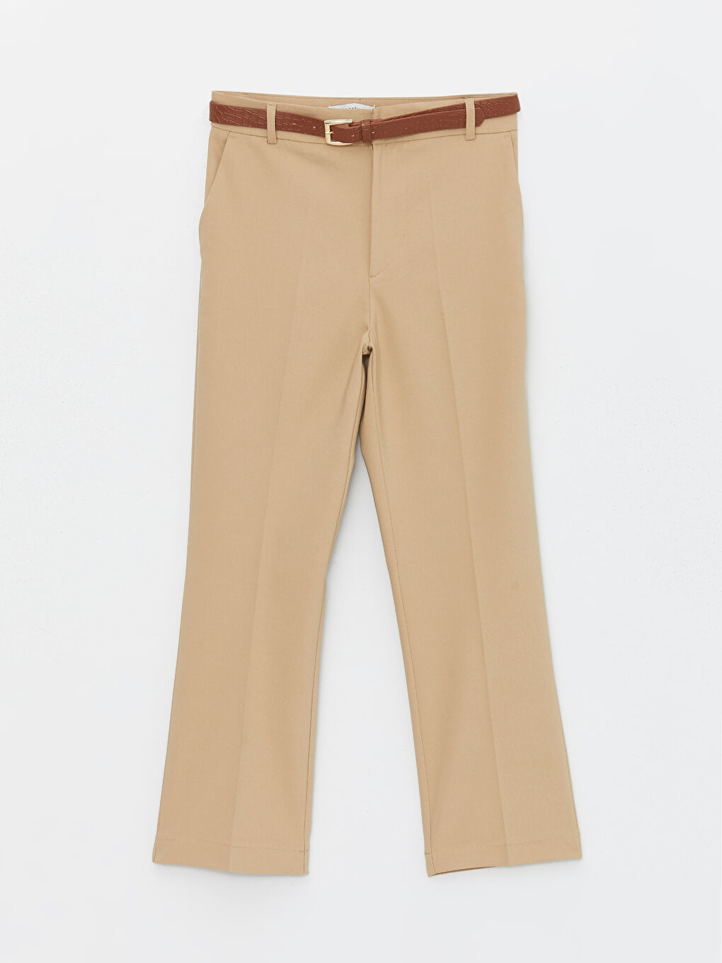 Bej Beli Kemerli Havuç Kesim Kadın Pantolon-5