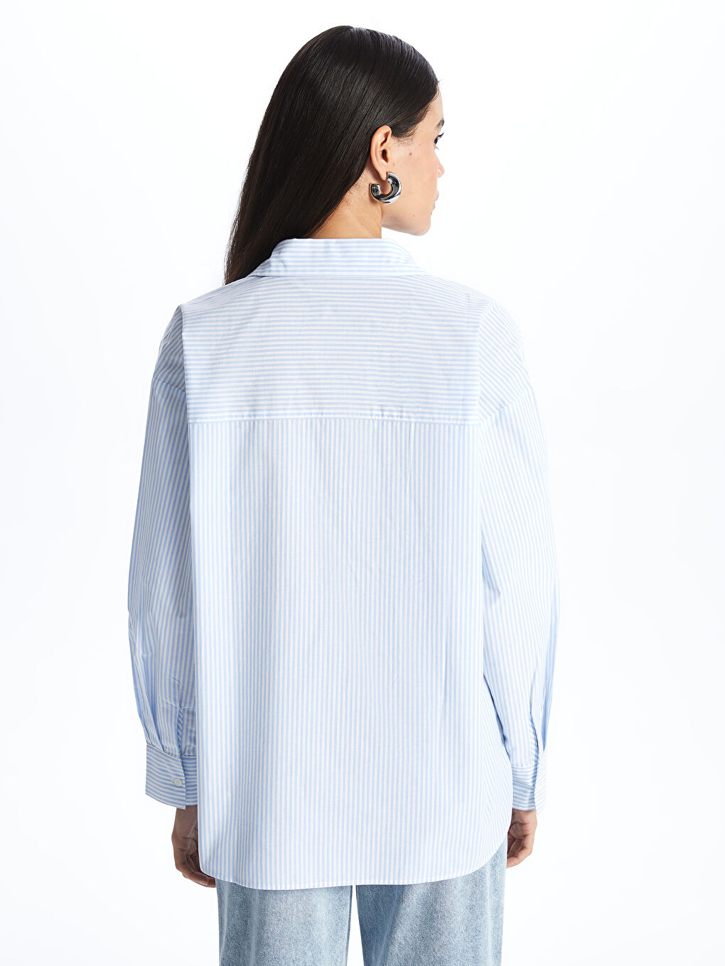 LCW Vision Striped Oversize Poplin Women's Shirt -W3JO74Z8-LEN
