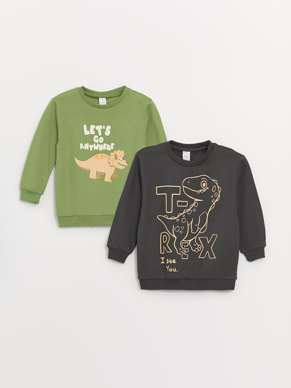 LCW baby Açık Yeşil Bisiklet Yaka Uzun Kollu Baskılı Erkek Bebek Sweatshirt 2'li