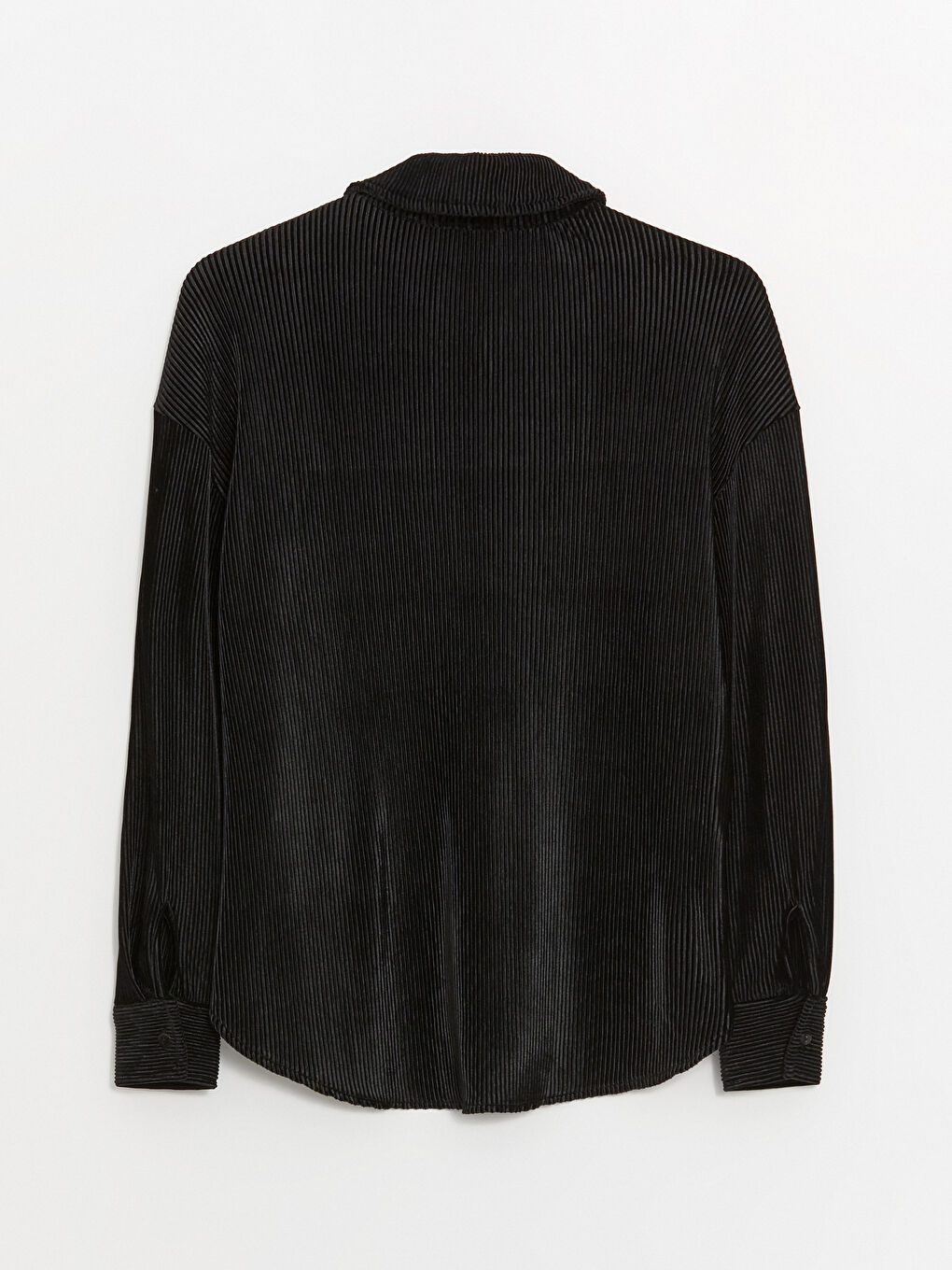 Siyah Düz Uzun Kollu Oversize Kadife Kadın Gömlek-7