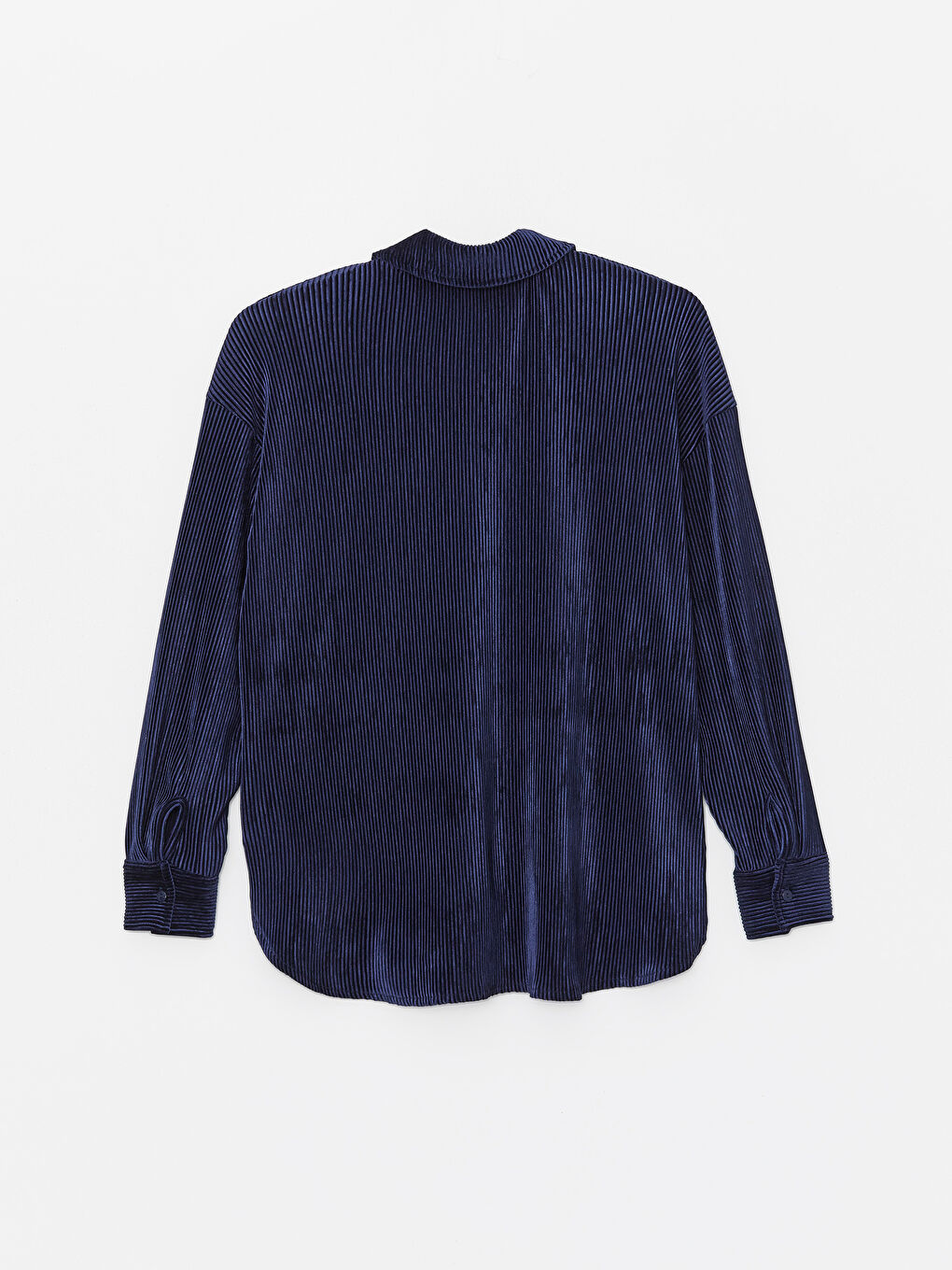 Lacivert Düz Uzun Kollu Oversize Kadife Kadın Gömlek-6