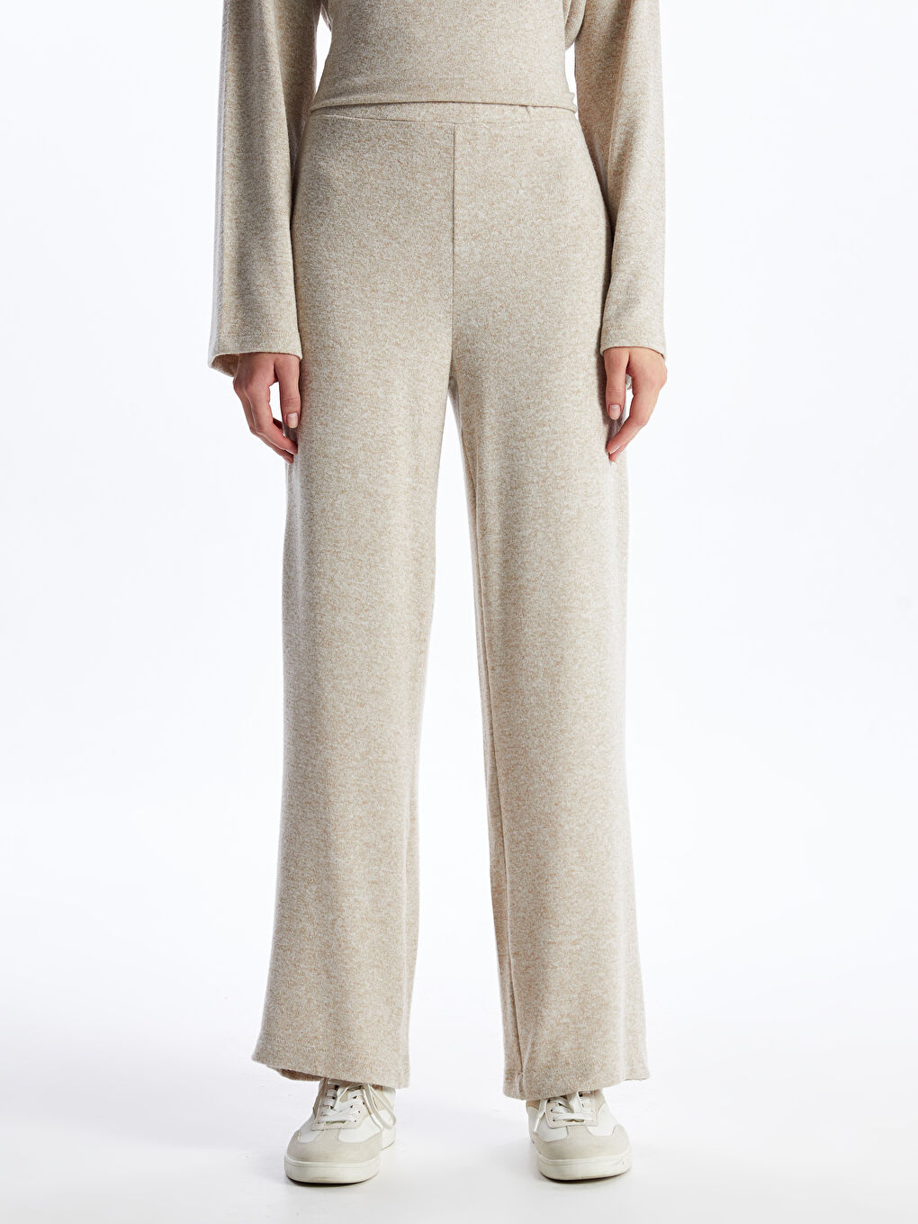 Bej Kadın Beli Lastikli Düz Eşofman Altı-2