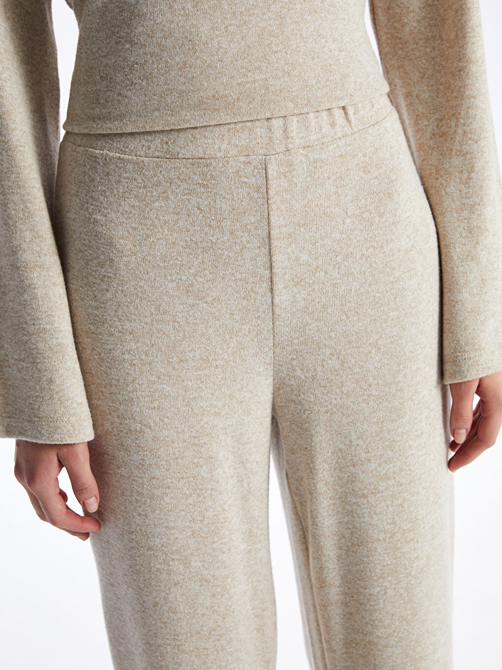 Bej Kadın Beli Lastikli Düz Eşofman Altı-4