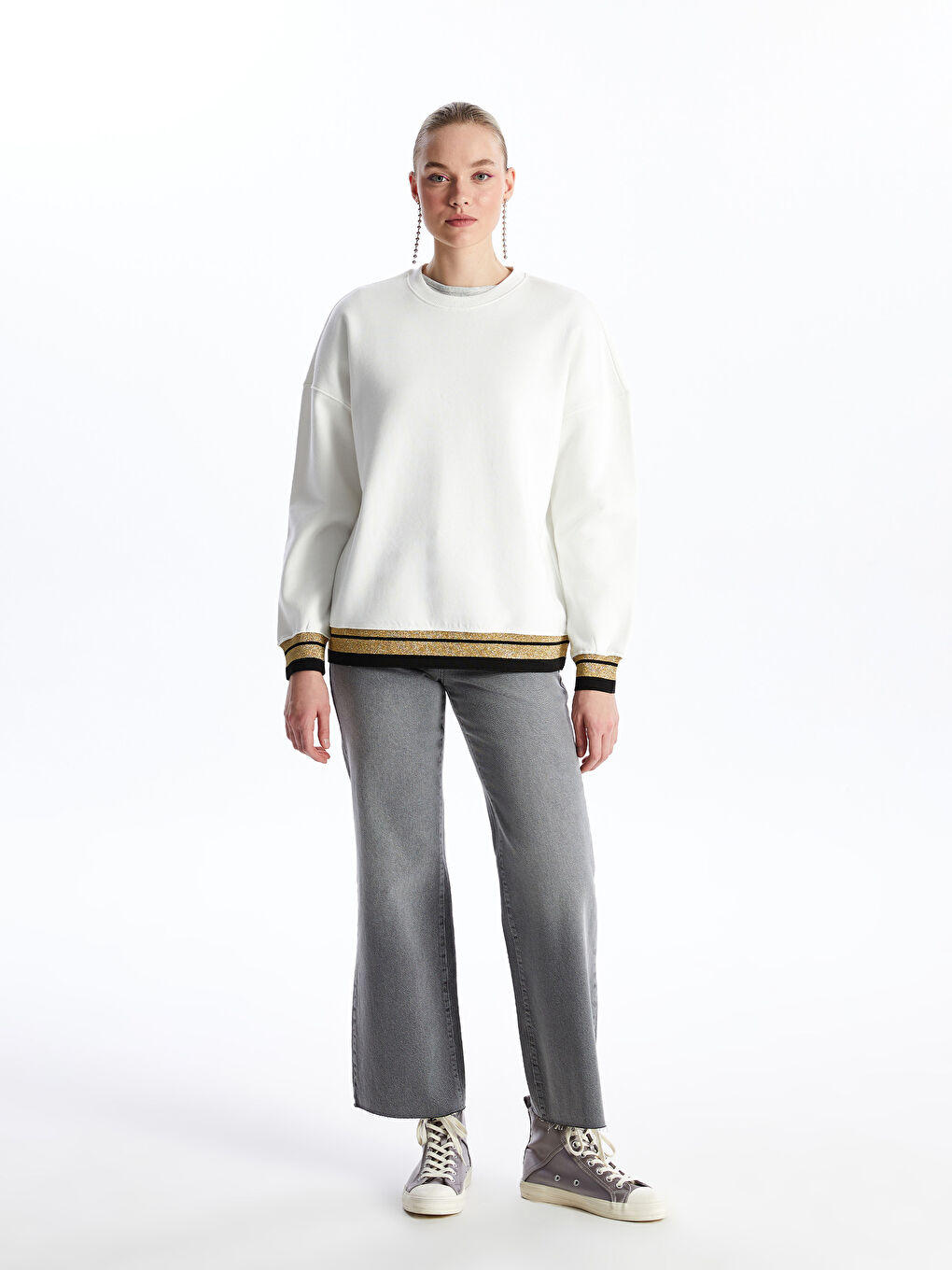 LCW Vision Ekru Bisiklet Yaka Oversize Kadın Sweatshirt - 2