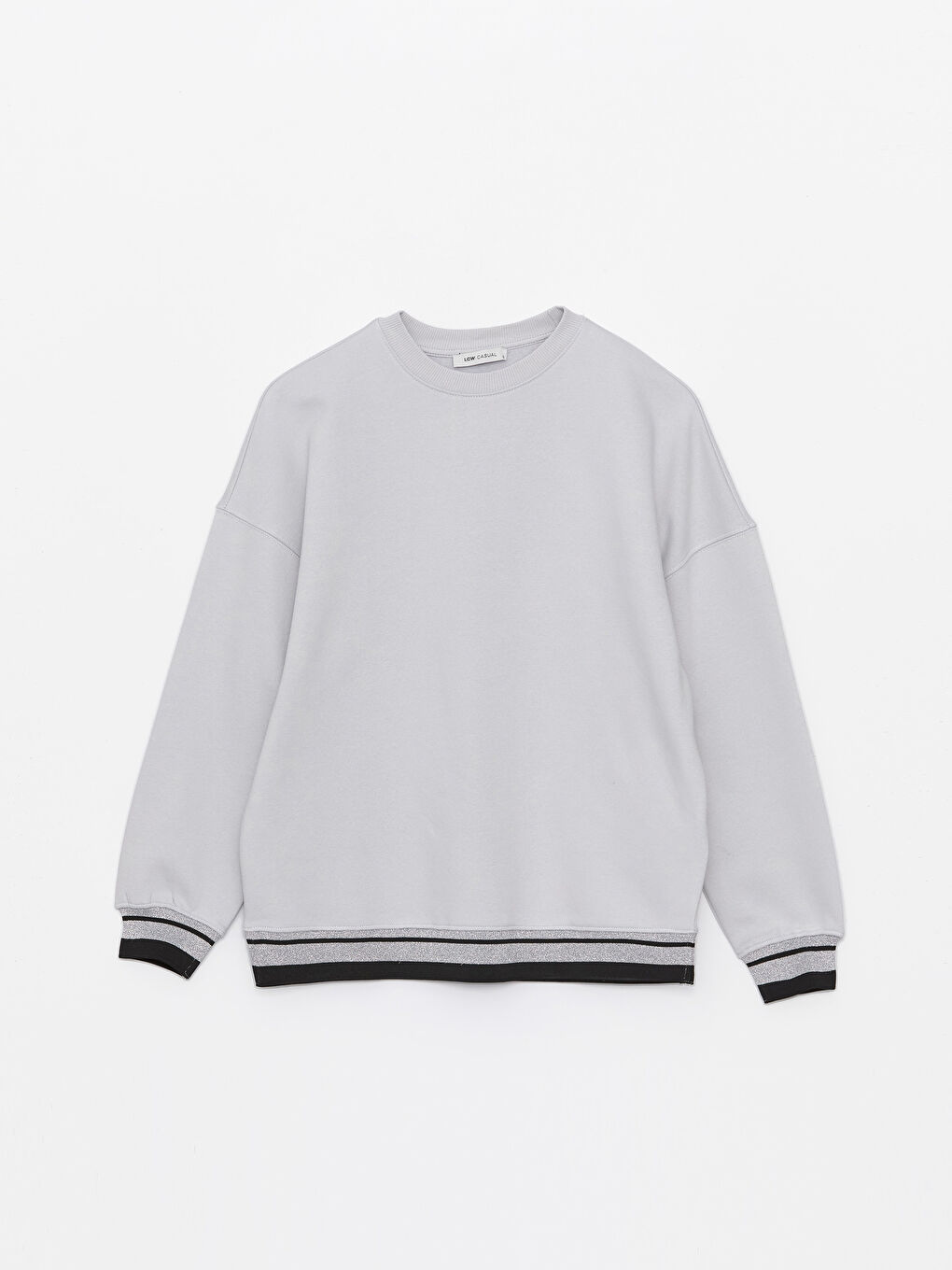 LCW Vision Açık Gri Bisiklet Yaka Oversize Kadın Sweatshirt - 4