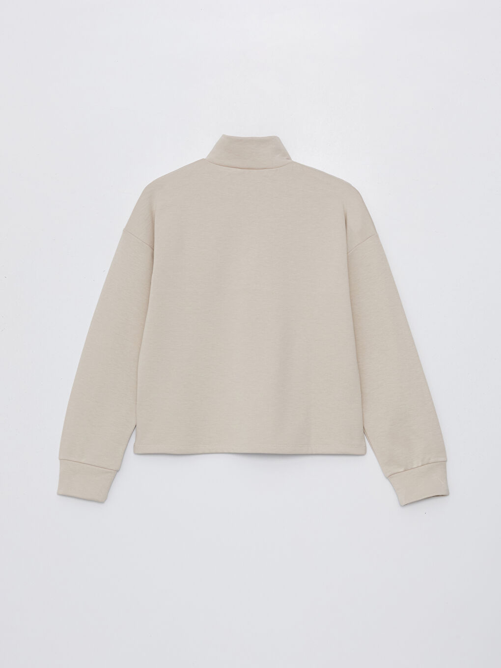 Gri Dik Yaka Düz Uzun Kollu Kadın Sweatshirt-6