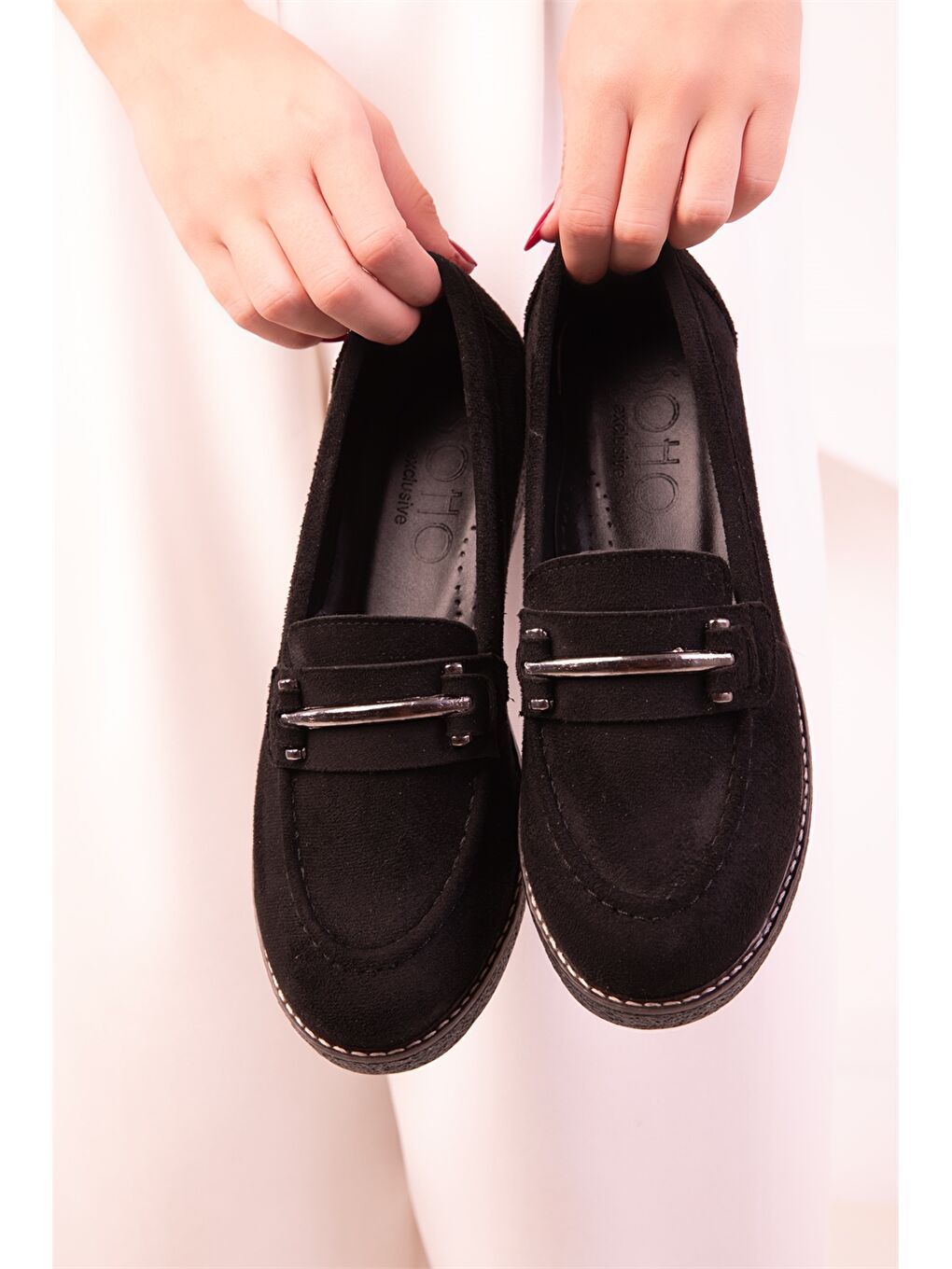 Siyah Süet Görünümlü Kadın Loafer Ayakkabı-3