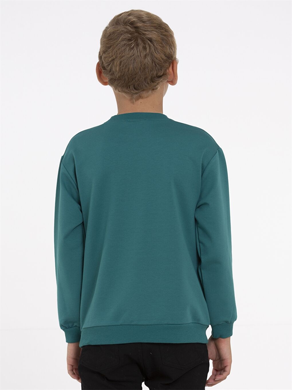 Yeşil Bisiklet Yaka Baskılı Uzun Kollu Erkek Çocuk Sweatshirt-3