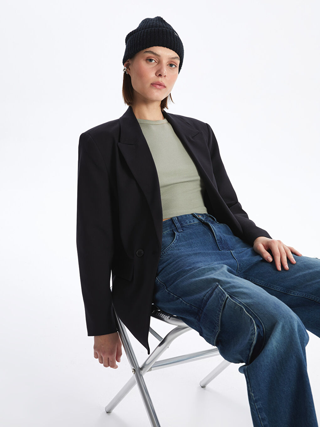 Siyah Düz Uzun Kollu Kadın Ceket