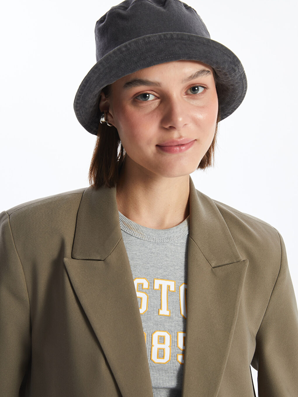 Haki Düz Uzun Kollu Kadın Ceket-1