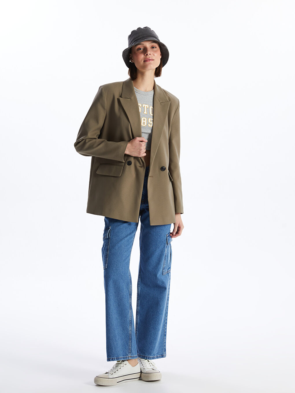 Haki Düz Uzun Kollu Kadın Ceket-2