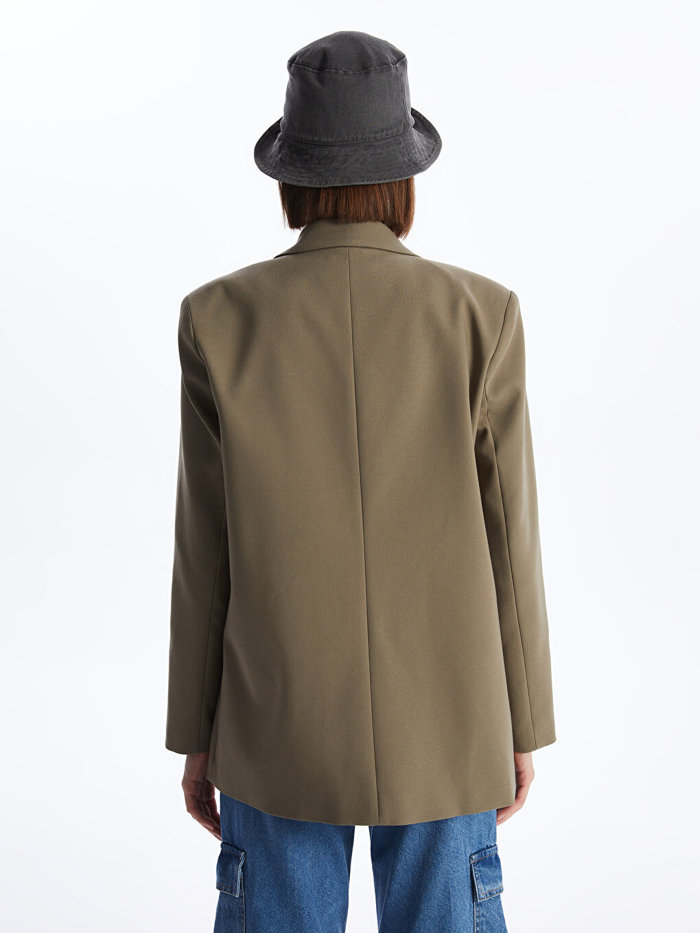 Haki Düz Uzun Kollu Kadın Ceket-4