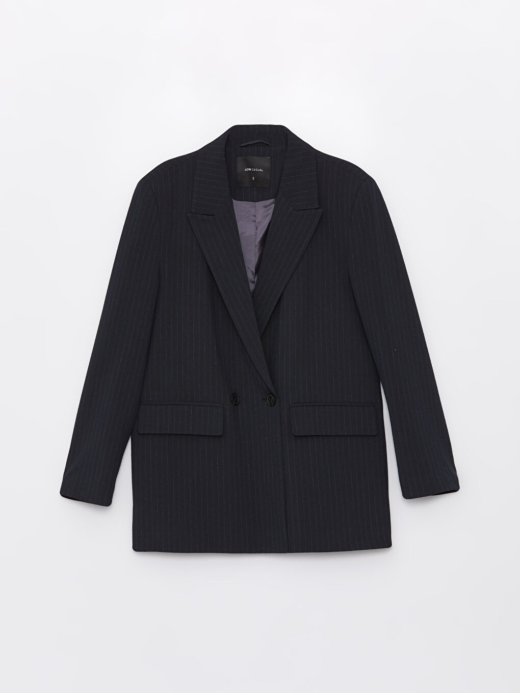Lacivert Çizgili Uzun Kollu Kadın Blazer Ceket-5