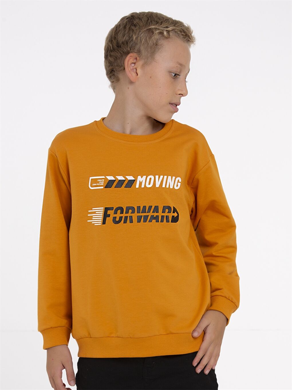 Kahverengi Bisiklet Yaka Baskılı Uzun Kollu Erkek Çocuk Sweatshirt