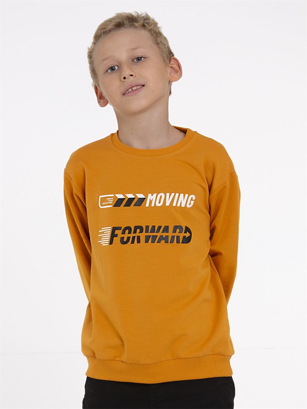 Kahverengi Bisiklet Yaka Baskılı Uzun Kollu Erkek Çocuk Sweatshirt-1