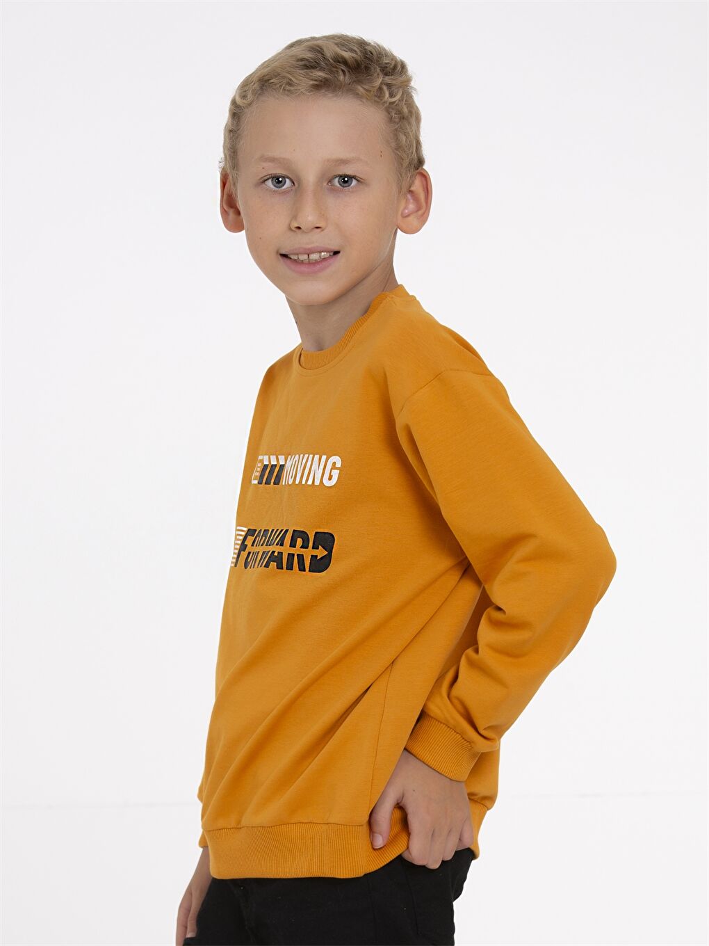 Kahverengi Bisiklet Yaka Baskılı Uzun Kollu Erkek Çocuk Sweatshirt-2