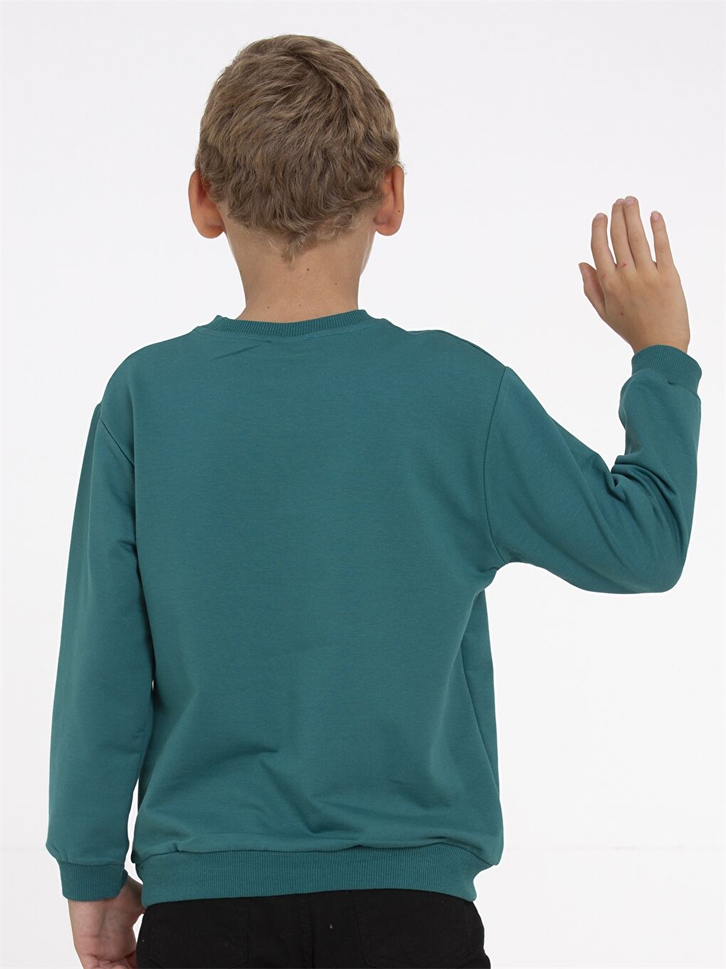 Yeşil Bisiklet Yaka Baskılı Uzun Kollu Erkek Çocuk Sweatshirt-3