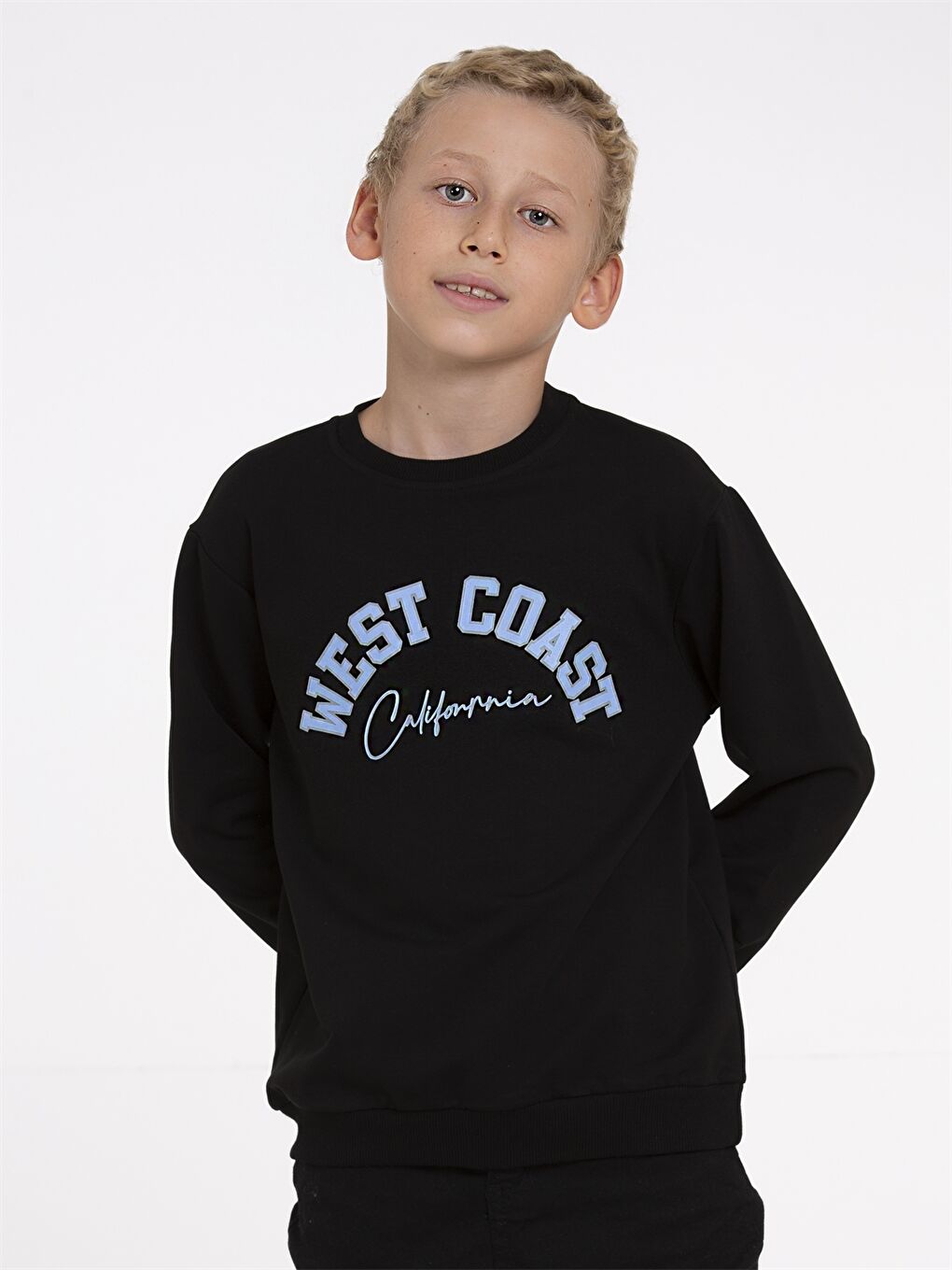 Siyah Bisiklet Yaka Baskılı Uzun Kollu Erkek Çocuk Sweatshirt