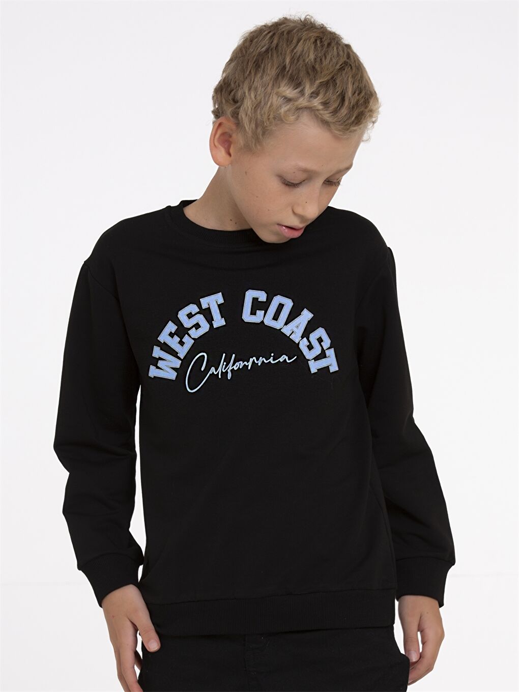 Siyah Bisiklet Yaka Baskılı Uzun Kollu Erkek Çocuk Sweatshirt-1