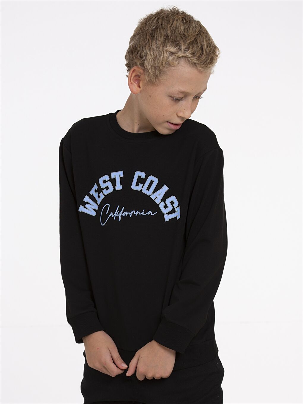 Siyah Bisiklet Yaka Baskılı Uzun Kollu Erkek Çocuk Sweatshirt-2