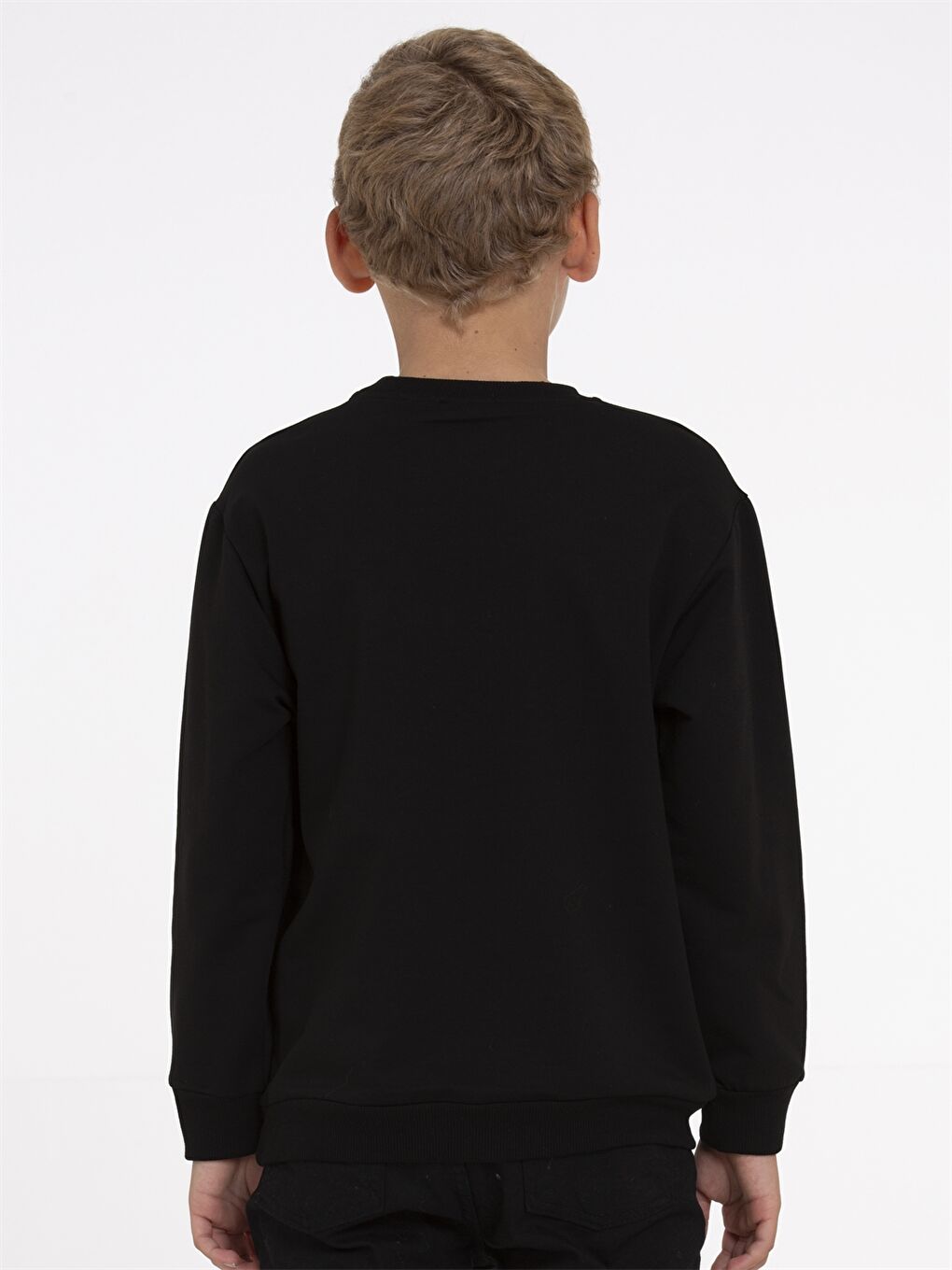 Siyah Bisiklet Yaka Baskılı Uzun Kollu Erkek Çocuk Sweatshirt-3