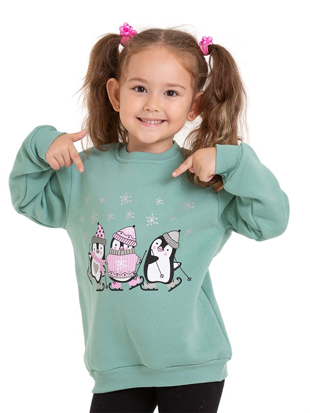 Myhanne Yeşil Bisiklet Yaka Uzun Kollu Kız Bebek Sweatshirt - 1