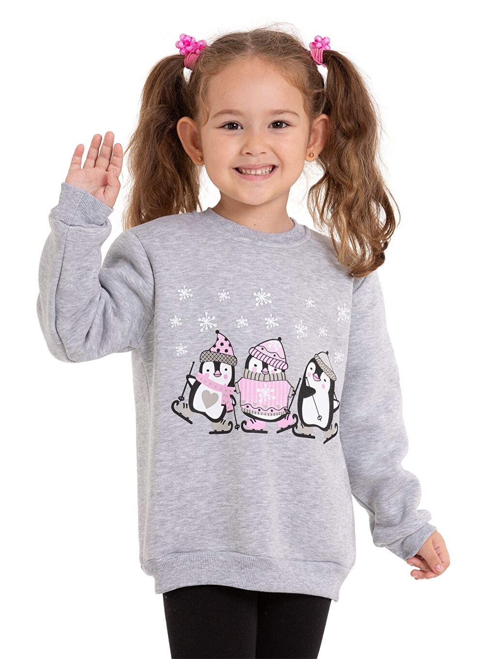 Gri Bisiklet Yaka Uzun Kollu Kız Bebek Sweatshirt