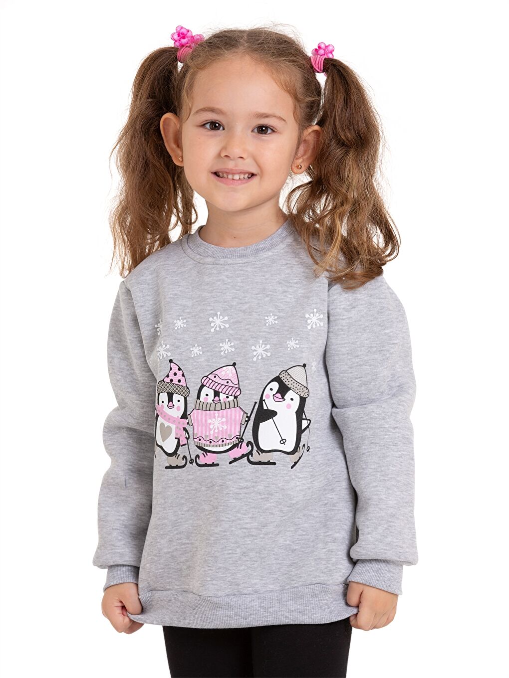 Gri Bisiklet Yaka Uzun Kollu Kız Bebek Sweatshirt-1
