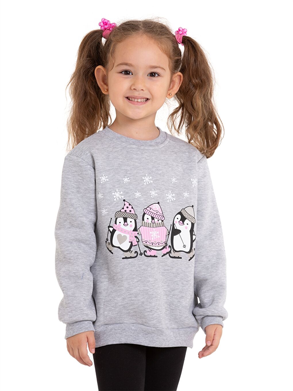 Gri Bisiklet Yaka Uzun Kollu Kız Bebek Sweatshirt-2