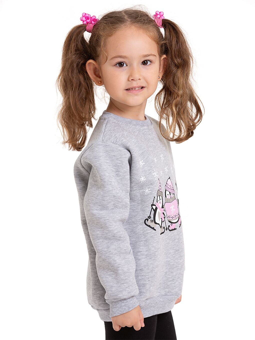 Gri Bisiklet Yaka Uzun Kollu Kız Bebek Sweatshirt-3