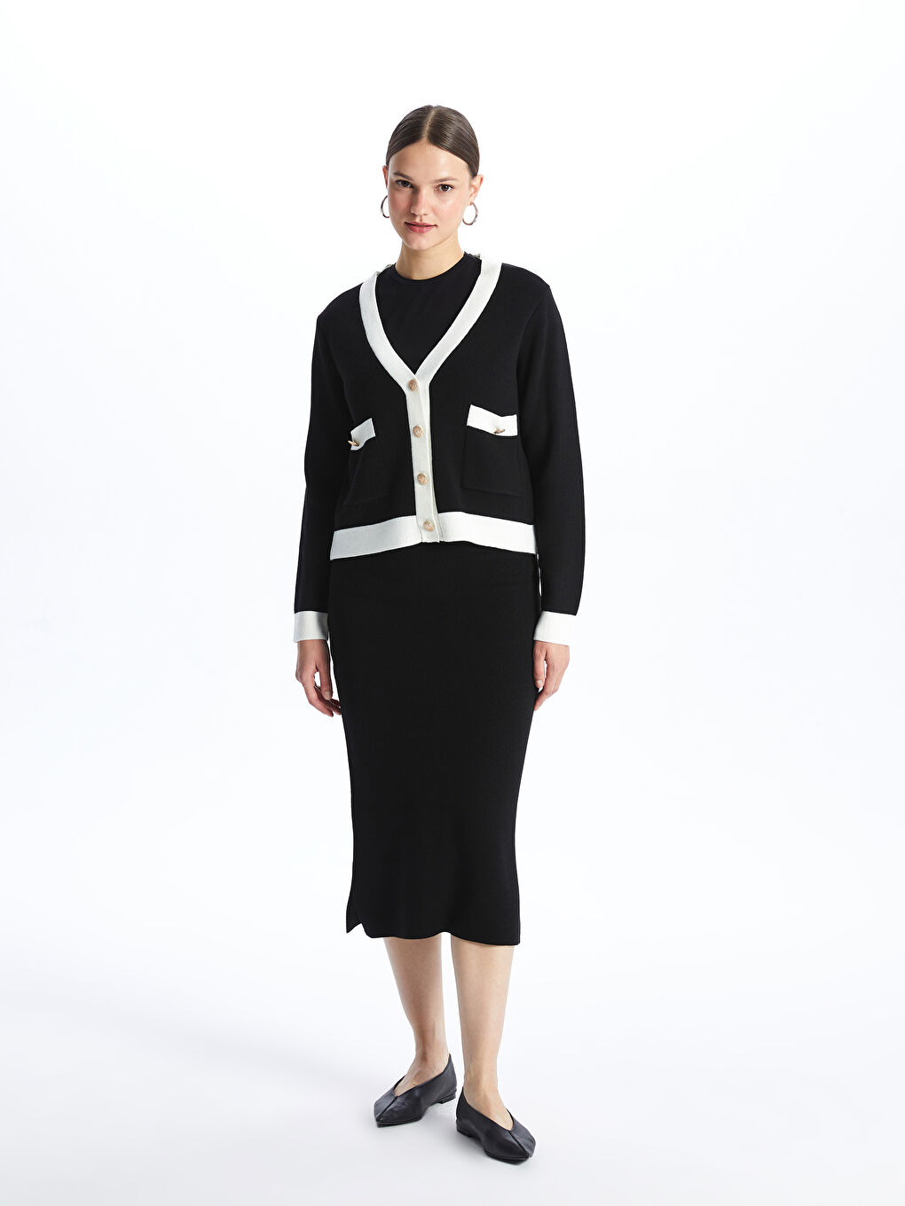 Siyah Kadın Ekstra Dar Fit Düz Triko Etek