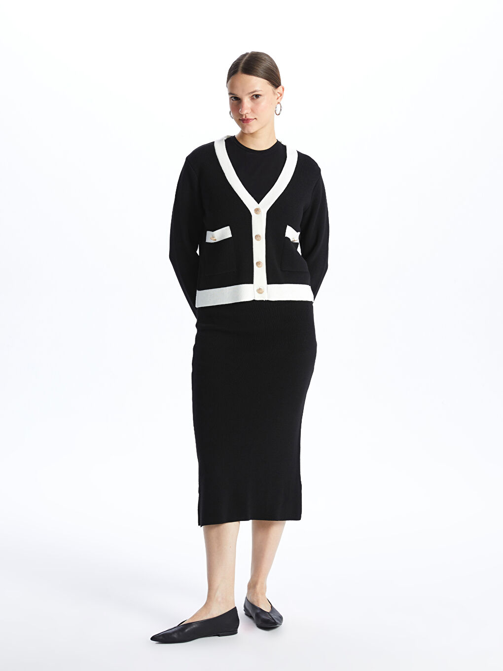 Siyah Kadın Ekstra Dar Fit Düz Triko Etek-1