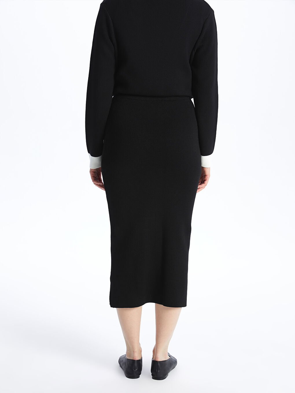 Siyah Kadın Ekstra Dar Fit Düz Triko Etek-4
