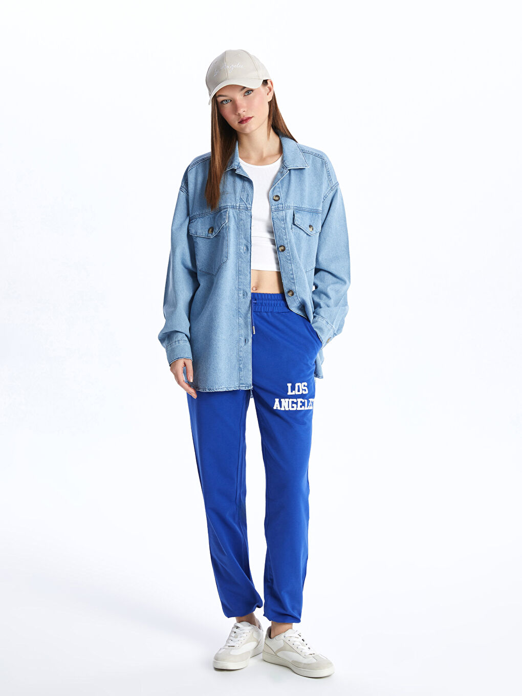 Mavi Beli Lastikli Baskılı Kadın Eşofman Altı