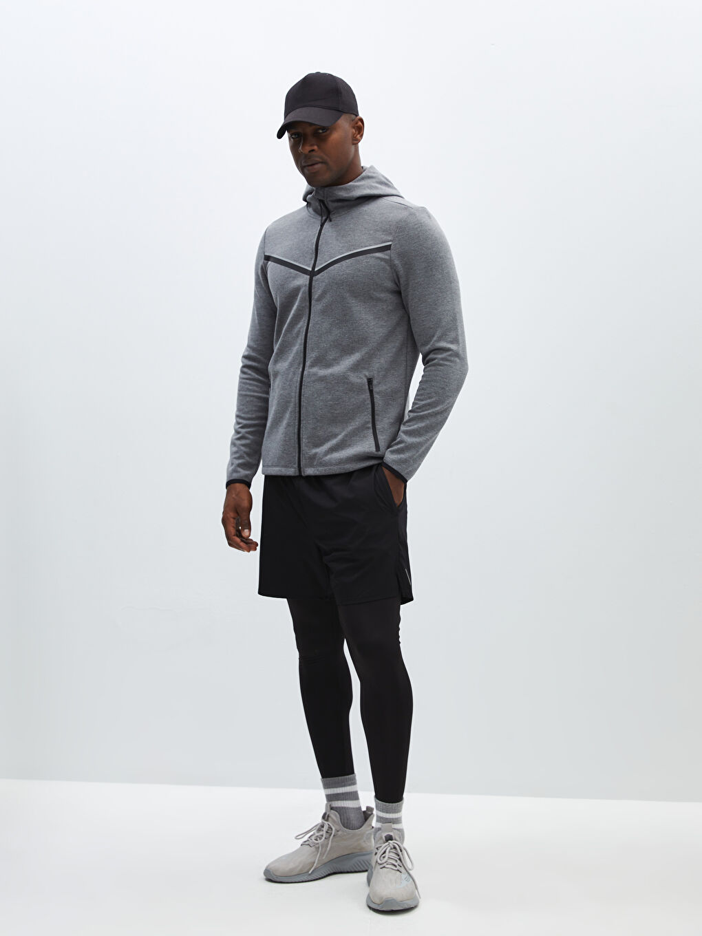 Xside Active Gri Melanj Slim Fit Kapüşonlu Erkek Spor Hırka - 2