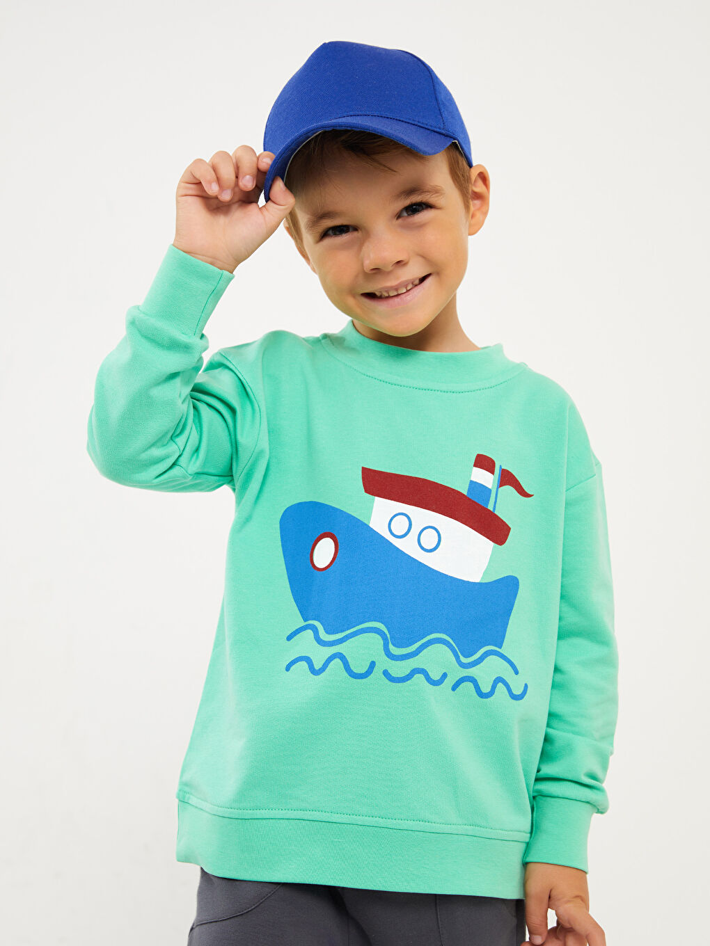 Pija Pija Yeşil Bisiklet Yaka Uzun Kollu Baskılı Erkek Bebek Sweatshirt - 1