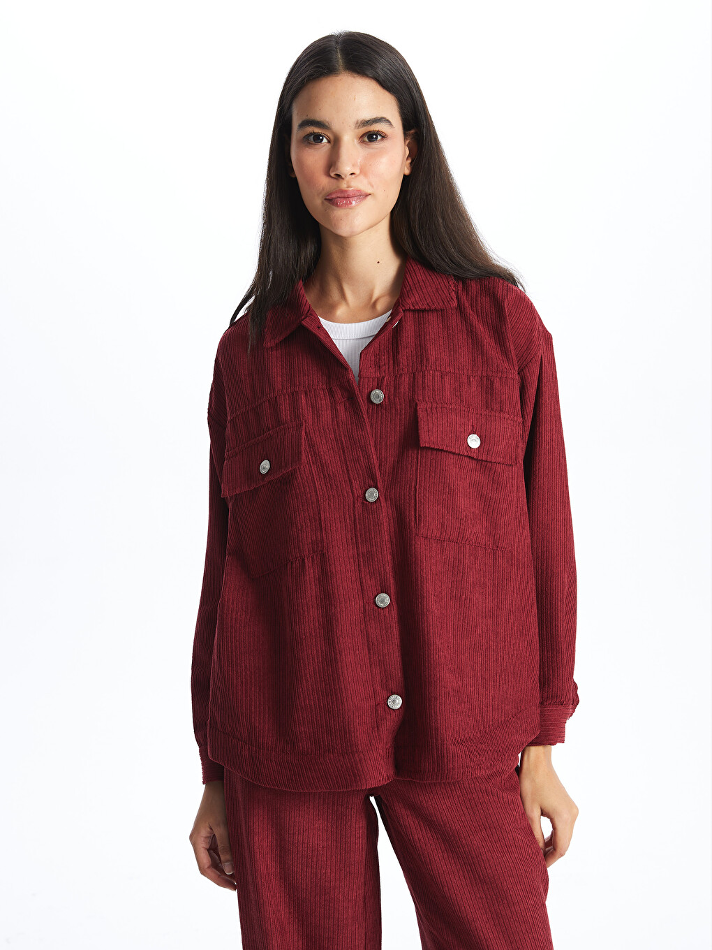 LCW Vision Regular Long Sleeve Velvet Oversize Women's Shirt
