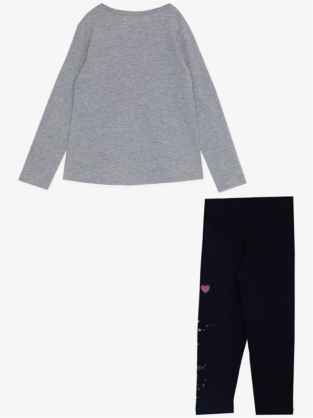Gri Bisiklet Yaka Uzun Kollu Baskılı Kız Bebek 2'li Takım-1