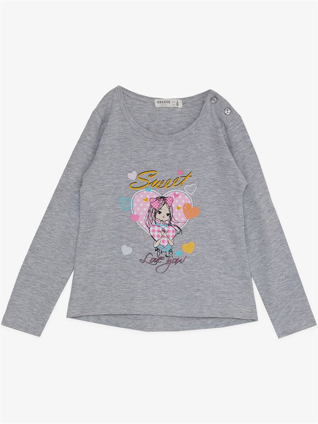 Gri Bisiklet Yaka Uzun Kollu Baskılı Kız Bebek 2'li Takım-2