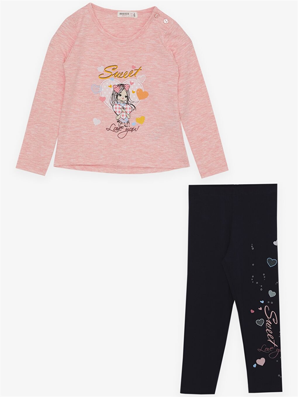 Turuncu Bisiklet Yaka Uzun Kollu Baskılı Kız Bebek 2'li Takım