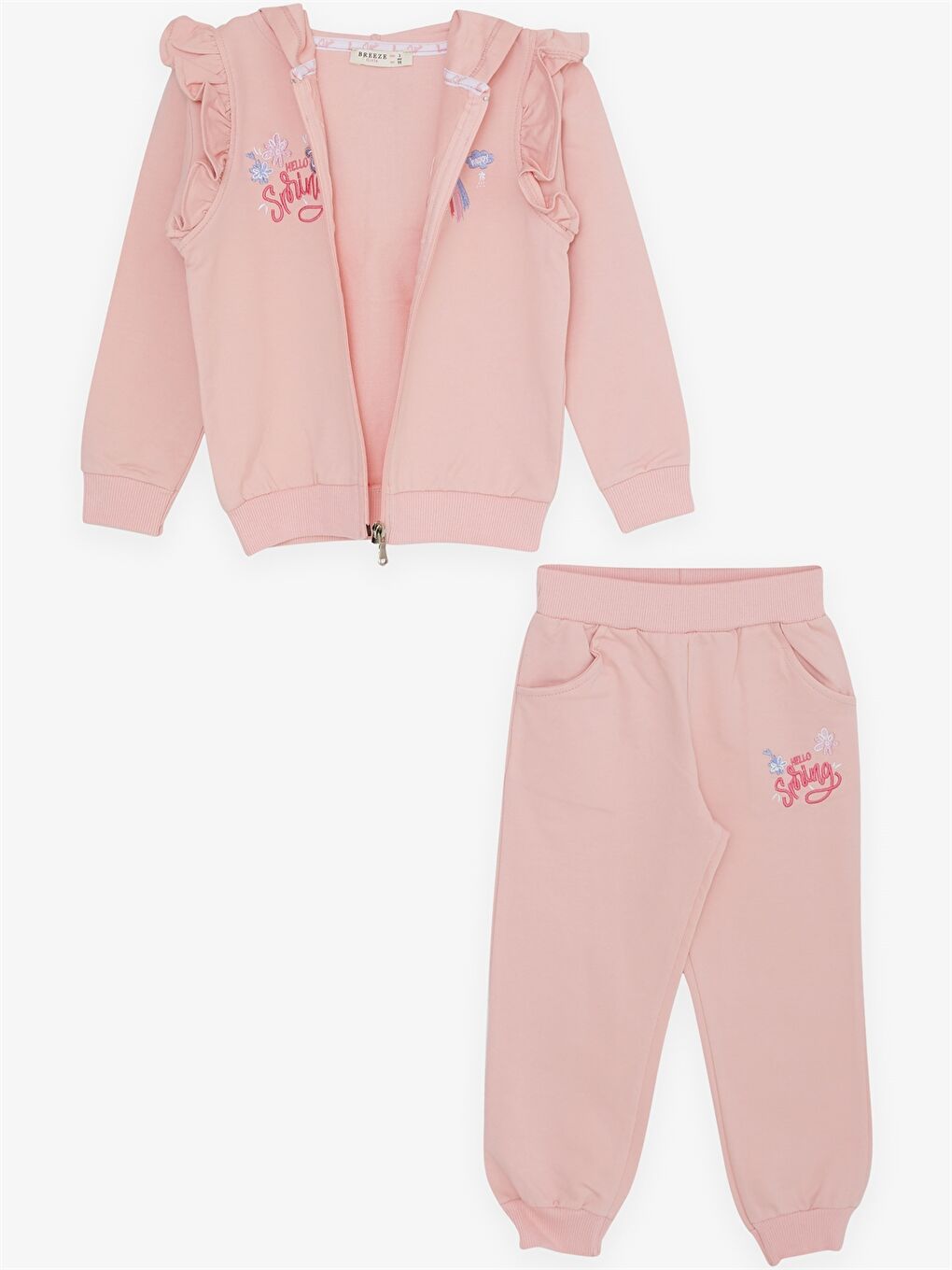 Turuncu Kapüşonlu Uzun Kollu Baskılı Kız Bebek 2'li Takım-1