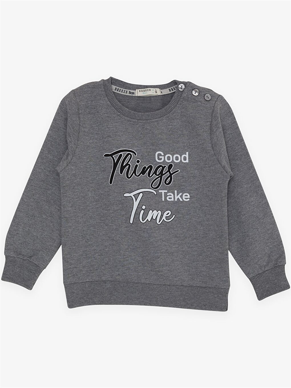 Gri Bisiklet Yaka Uzun Kollu Erkek Bebek Sweatshirt